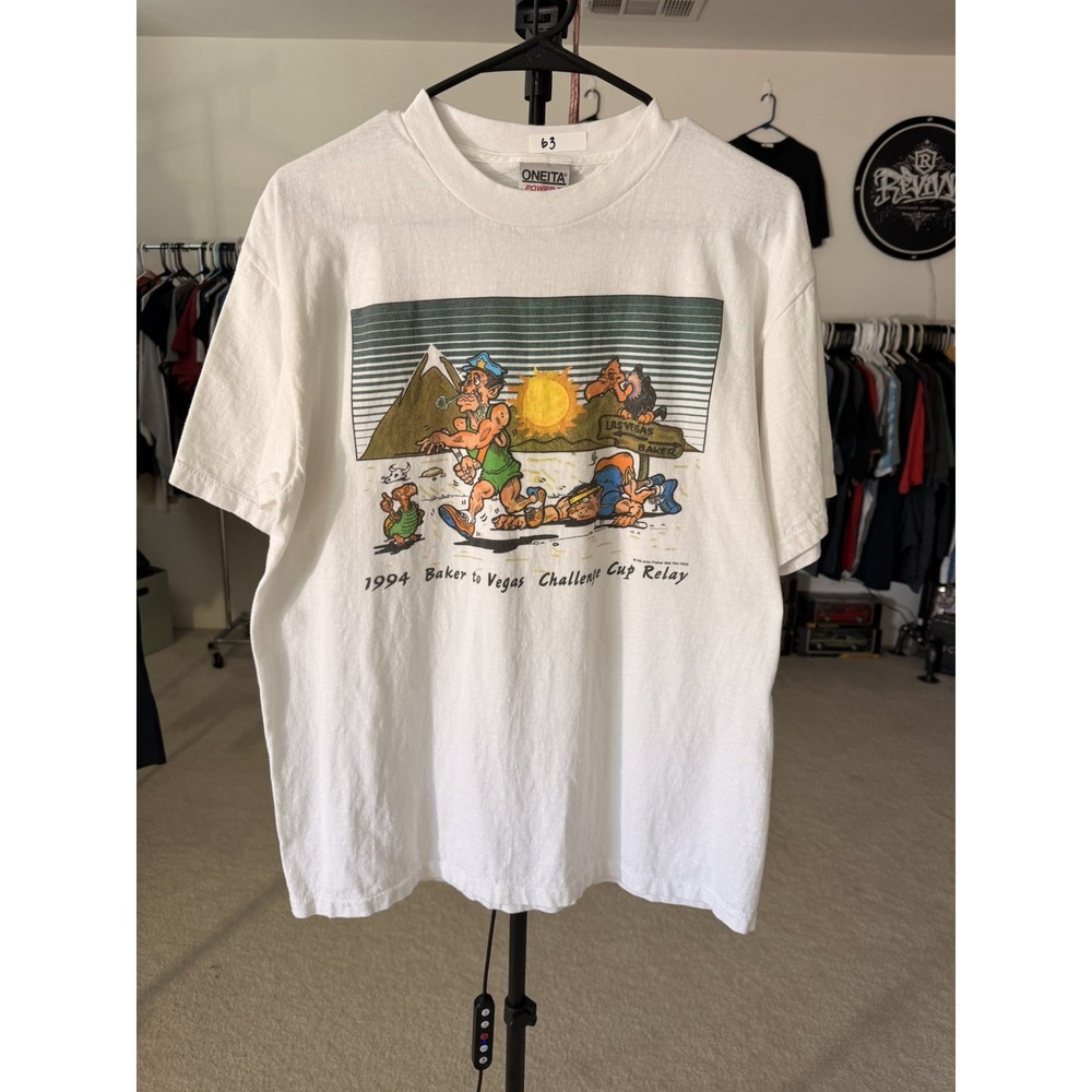Vintage 1994 Baker to Vegas Challenge Cup Relay Tee Oneita Large Single Stitch